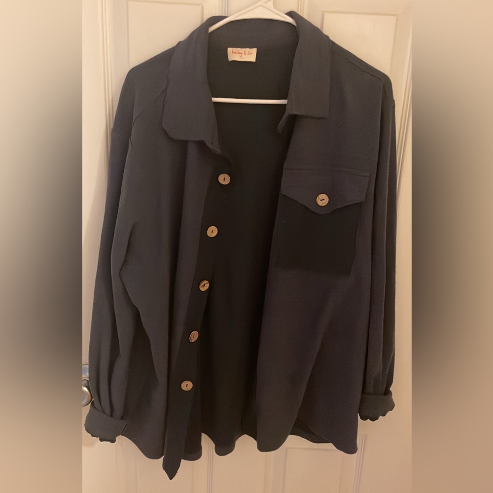 Navy Button-Up Women's Top